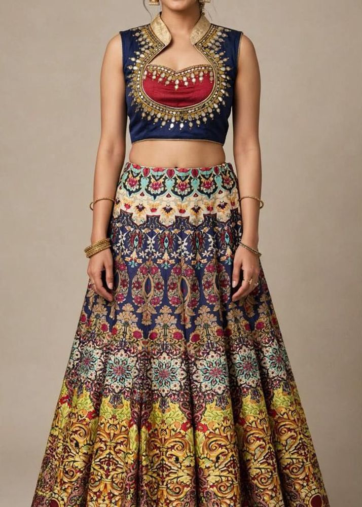 Bohemian Print Maxi Skirt with designer blouse