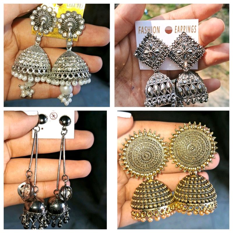 Combo of 4 jhumke with freebies 1 ring &amp; scruchie