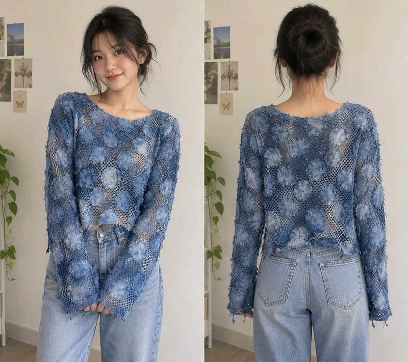 Blue Floral Mesh Crop Top💤