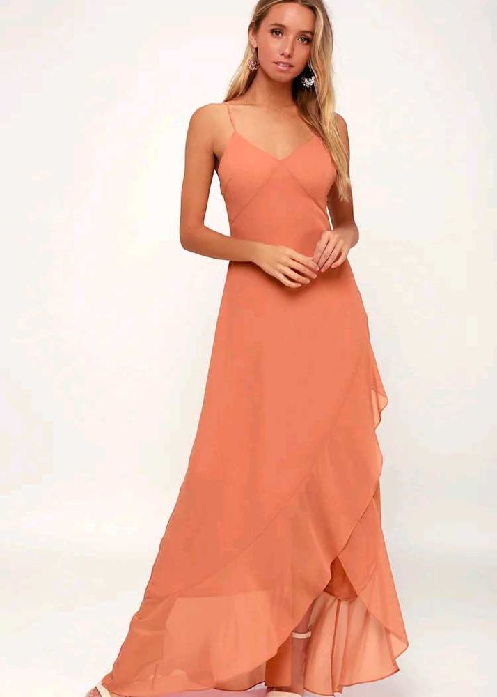 Chic Peach Ruffle Maxi Dress