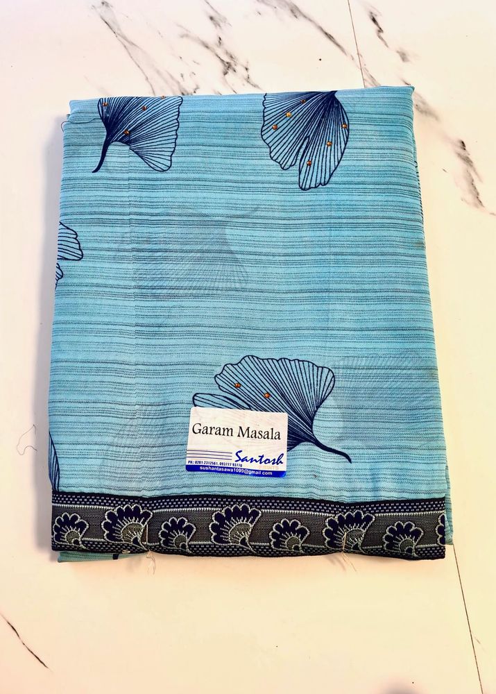 sky blue leaf print saree