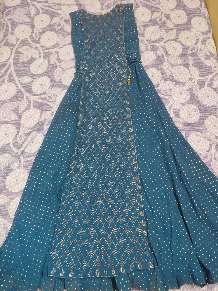 blue gown with stones emblisment