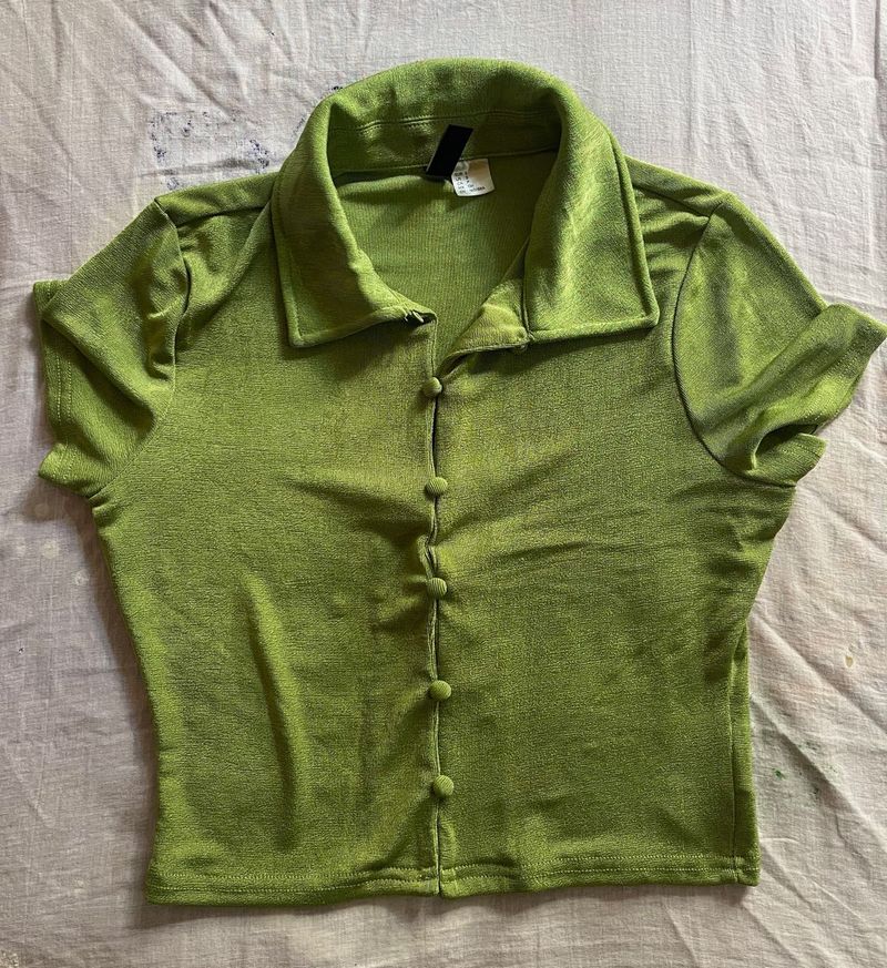 Green Button-Down Crop Top