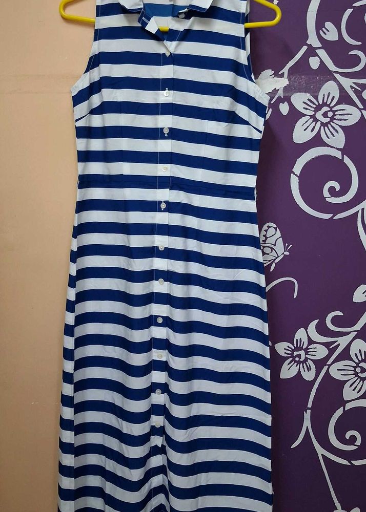 Blue &amp; White Striped Sleeveless Shirt