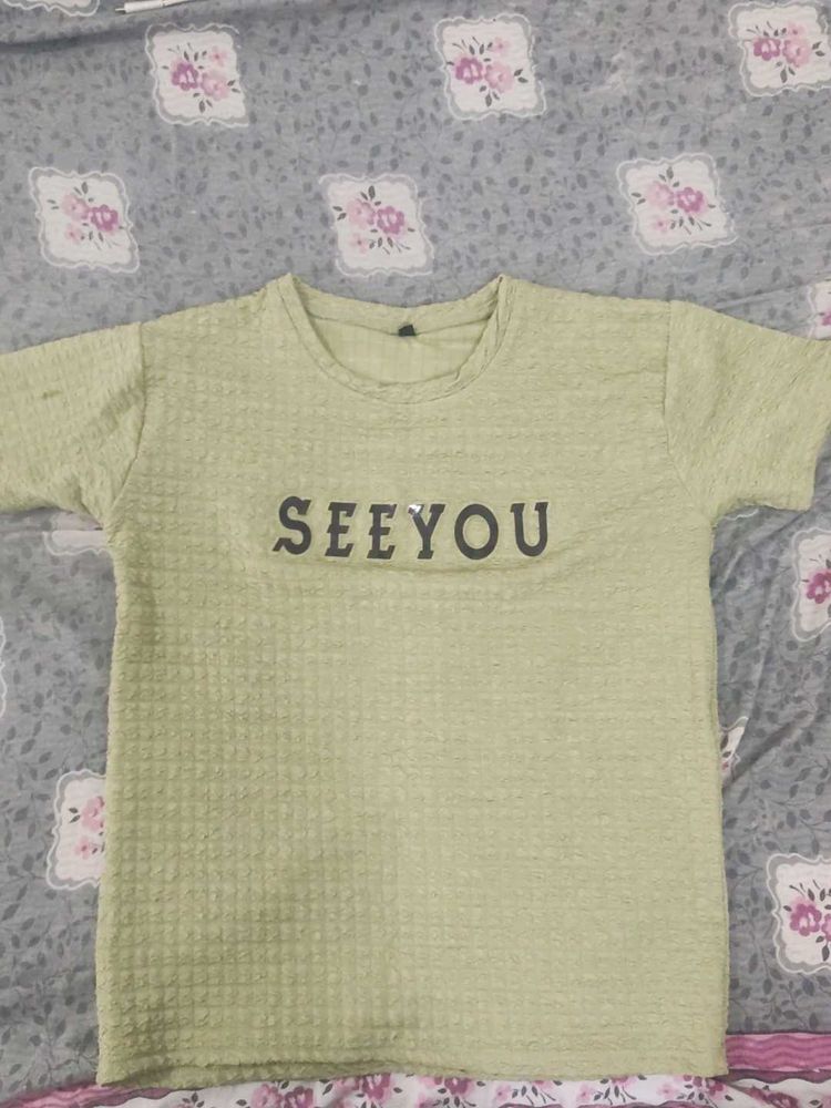 Textured Crew Neck "SEEYOU" Tee