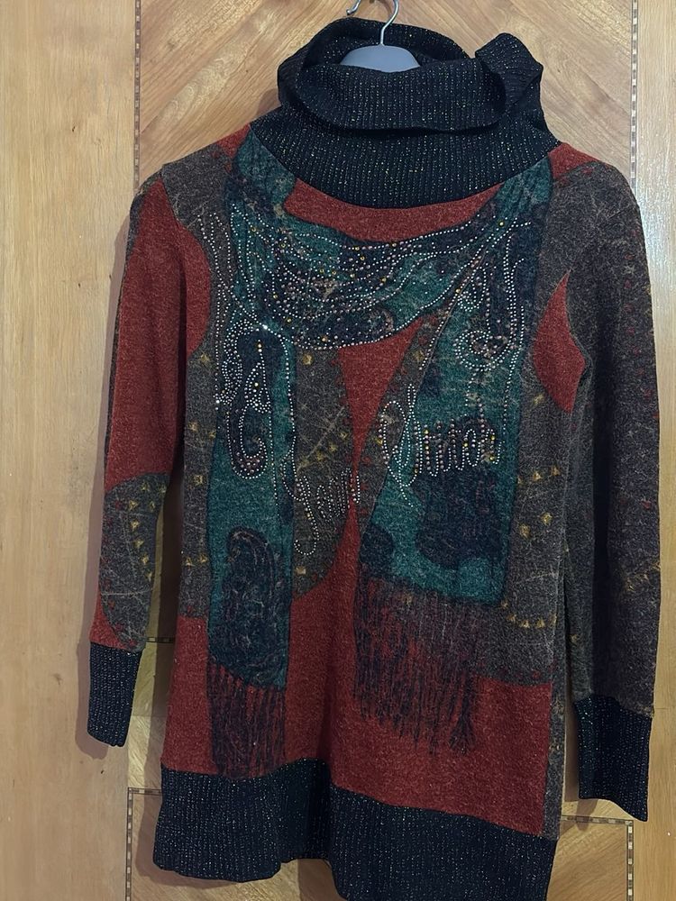 Vintage Style Embellished Turtleneck Sweater