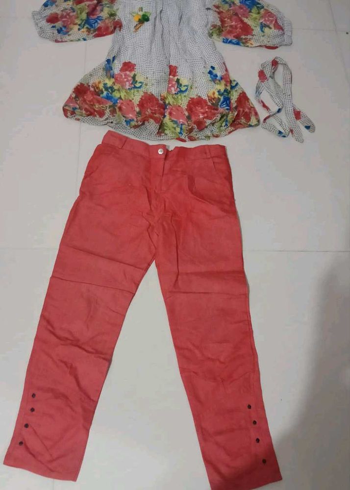 Girls Floral Kurta Set with Pants