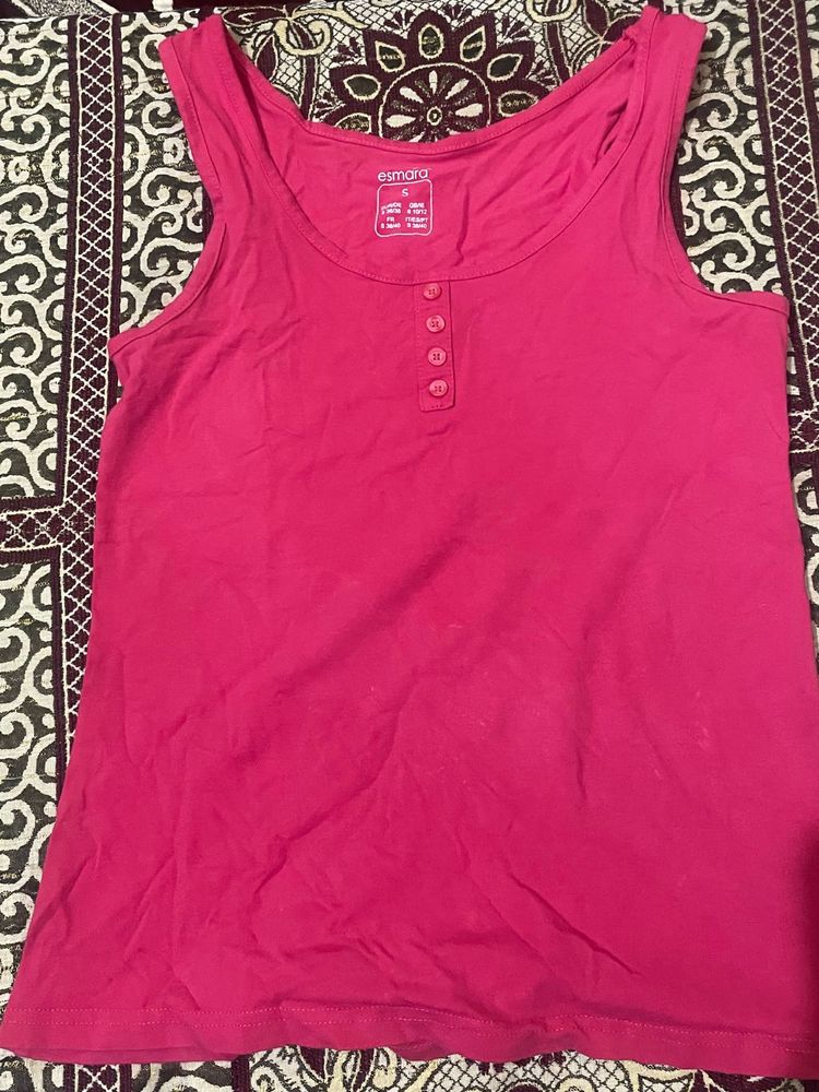 Pink Sleeveless Henley Top