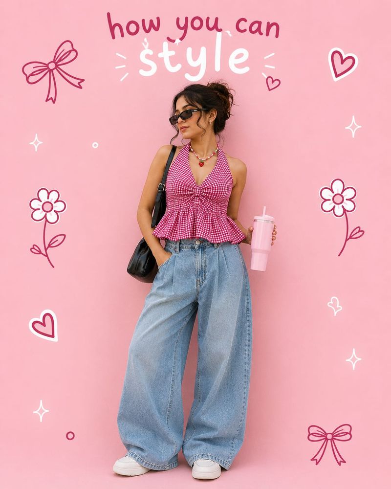 Completely New Rosy Gingham Halter Top