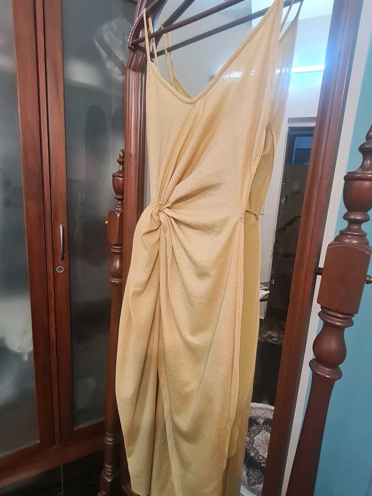 Front draped Yellow Party dress