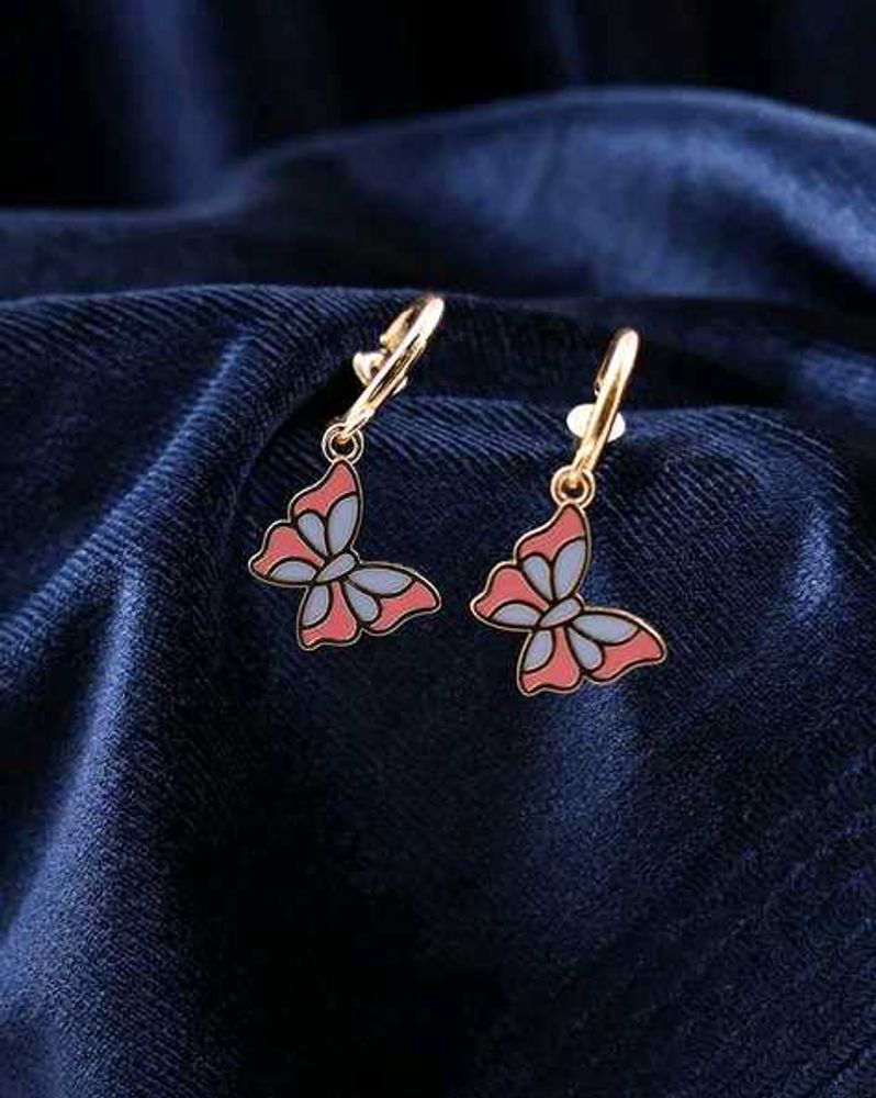 Women Enamel Butterfly Charm Gold Hoop Earring