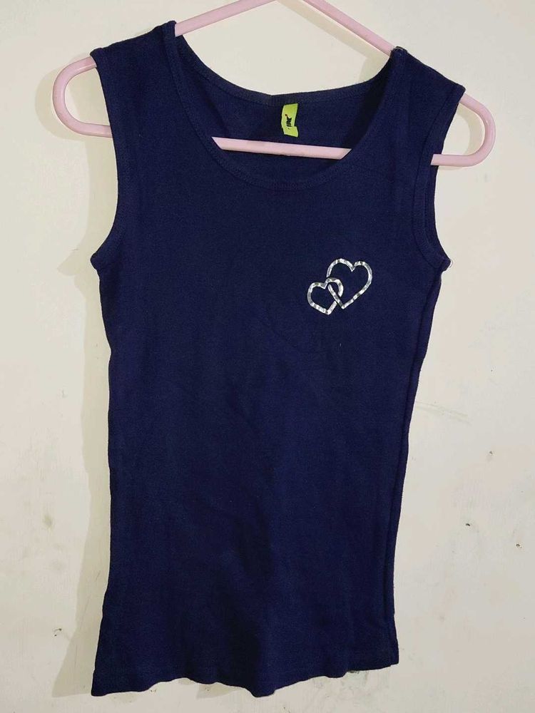 Navy Blue Sleeveless Top with Hearts