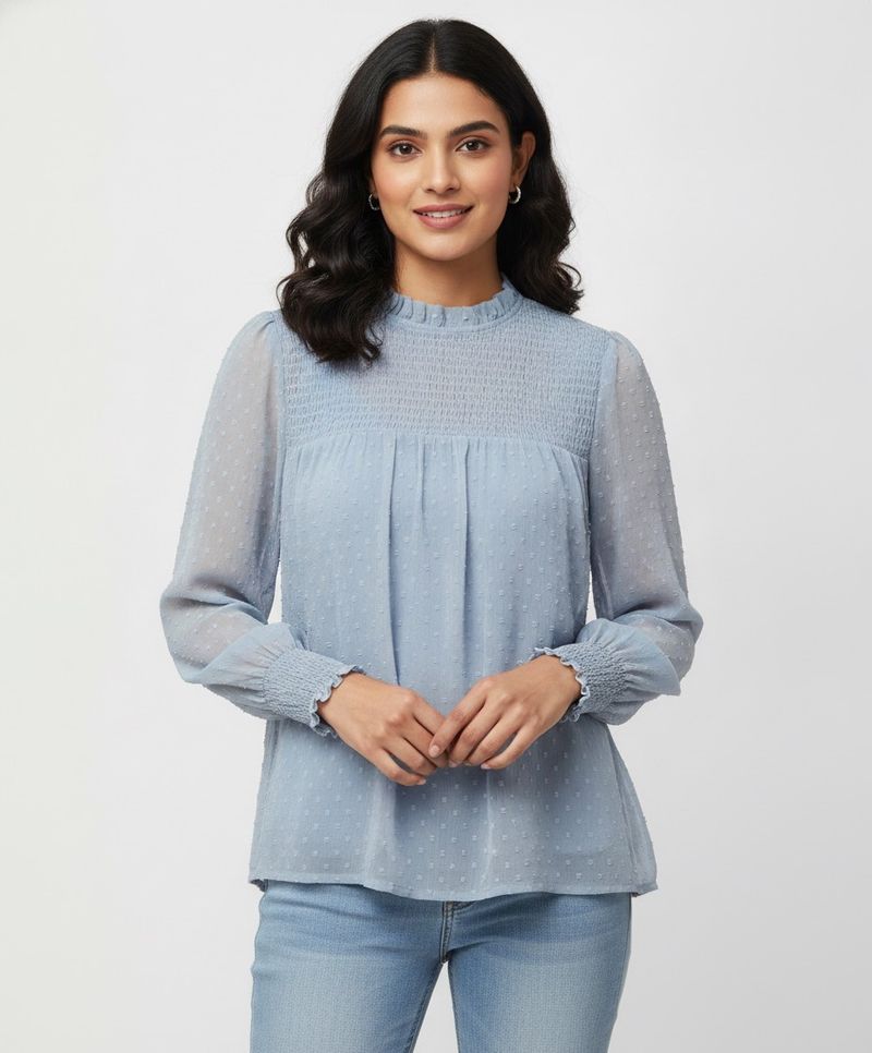 Dusty Light Blue Swiss Dot Blouse With Camisole