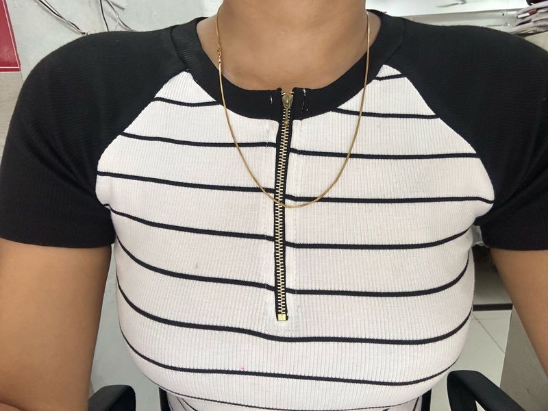 Striped Zipper Neck T-Shirt