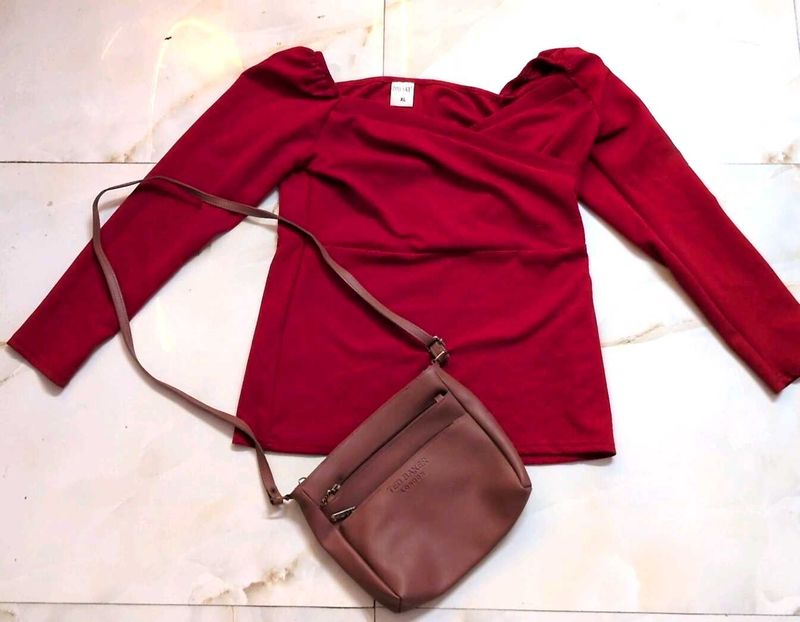 COMBO :Red Wrap Top and Bag