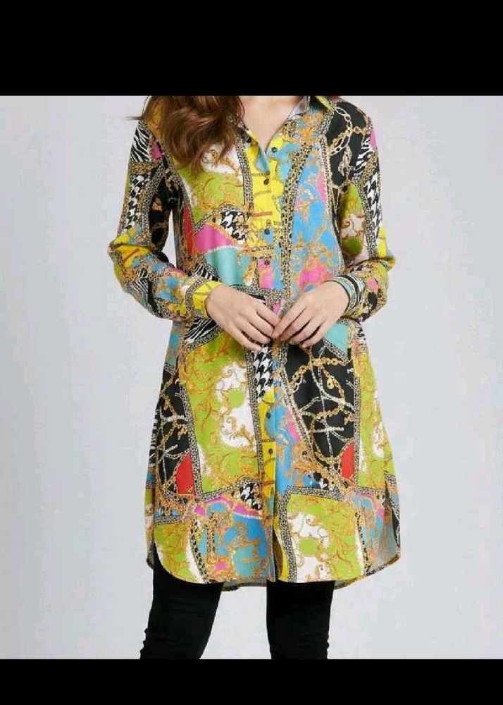 Colorful Printed Long Sleeve Shirt Dress
