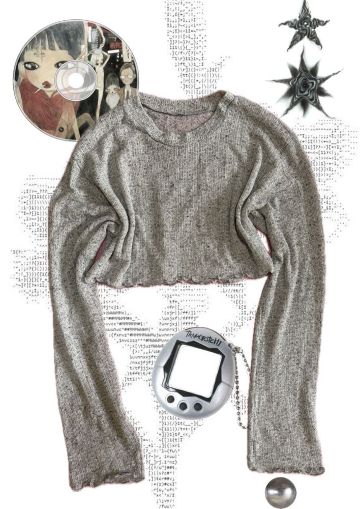 Y2K Grey Cropped Long Sleeve Shirt