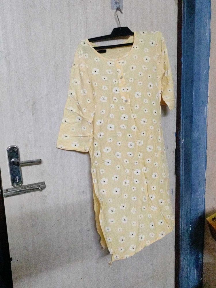 Yellow floral print kurta