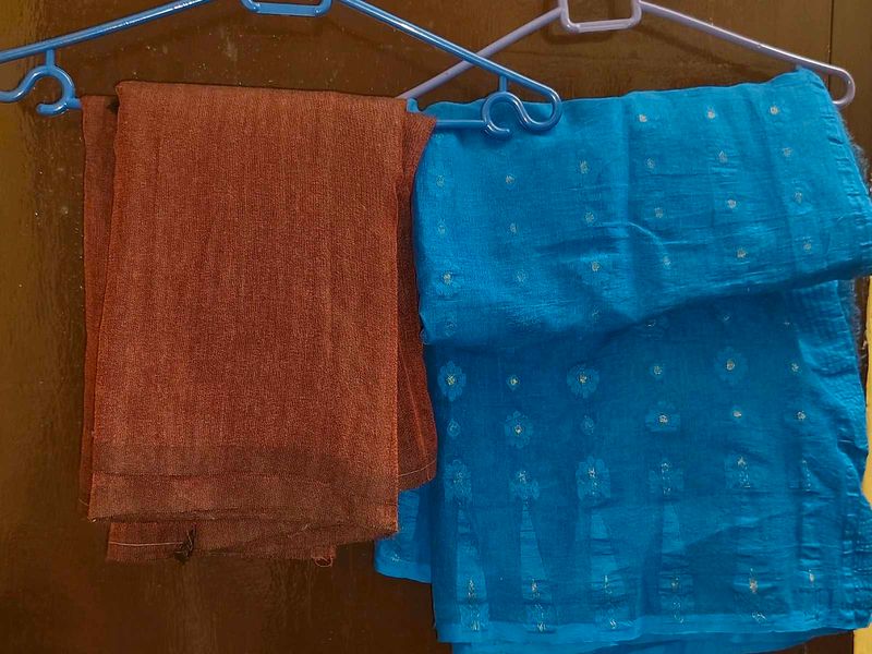 Beautiful Blue jamdani saree Maroon khadi cotton