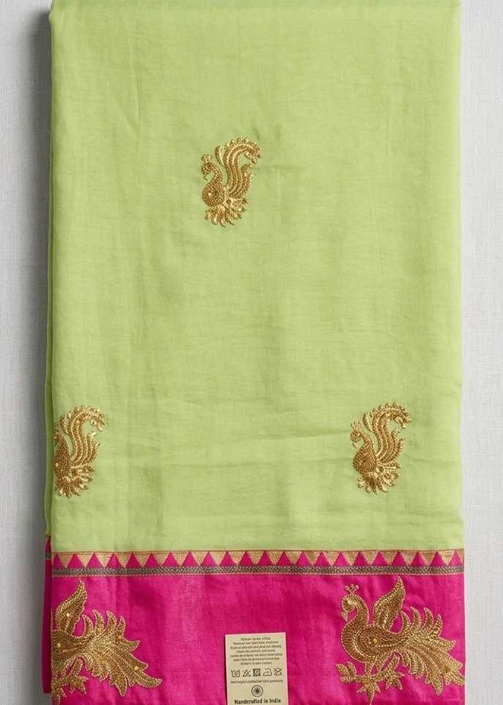 Lime Green Saree with Gold Embroidery