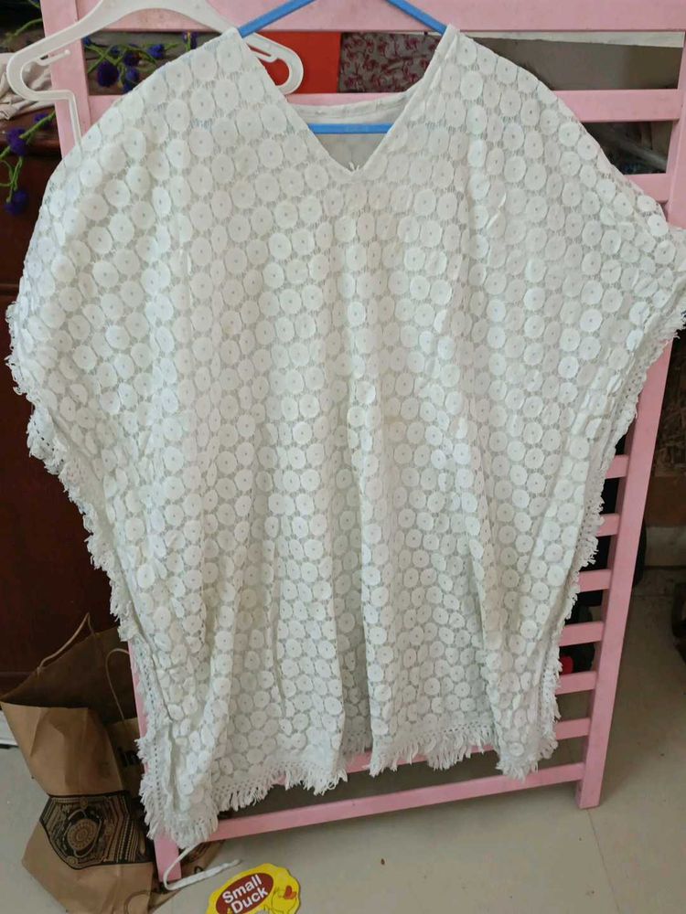 White Lace Kaftan Top