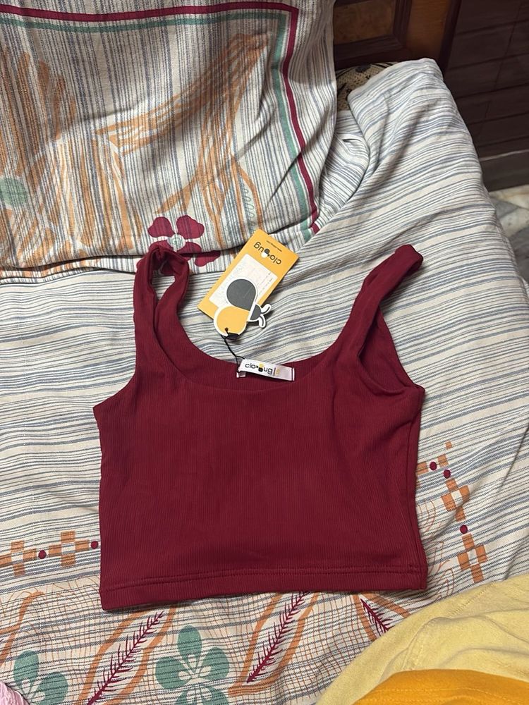 Ribbed Maroon Cropped Tank Top