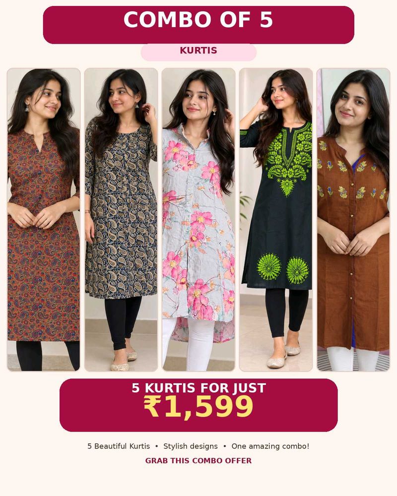 COMBO 5 Stylish Printed Kurta for Women