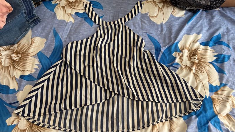 Striped Sleeveless Halter Neck Top