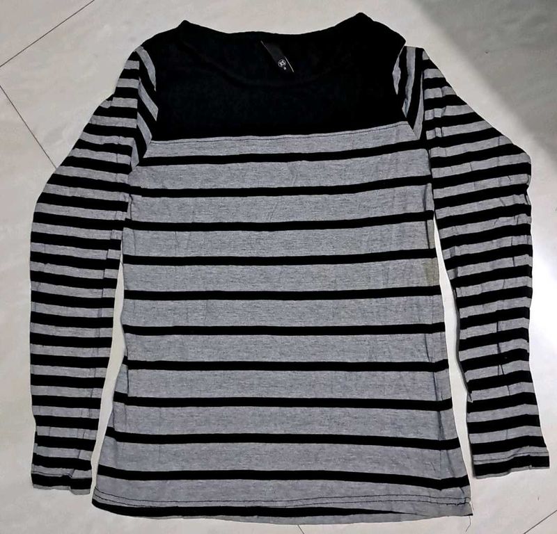 Grey And Black Combination Long Sleev T Shirt
