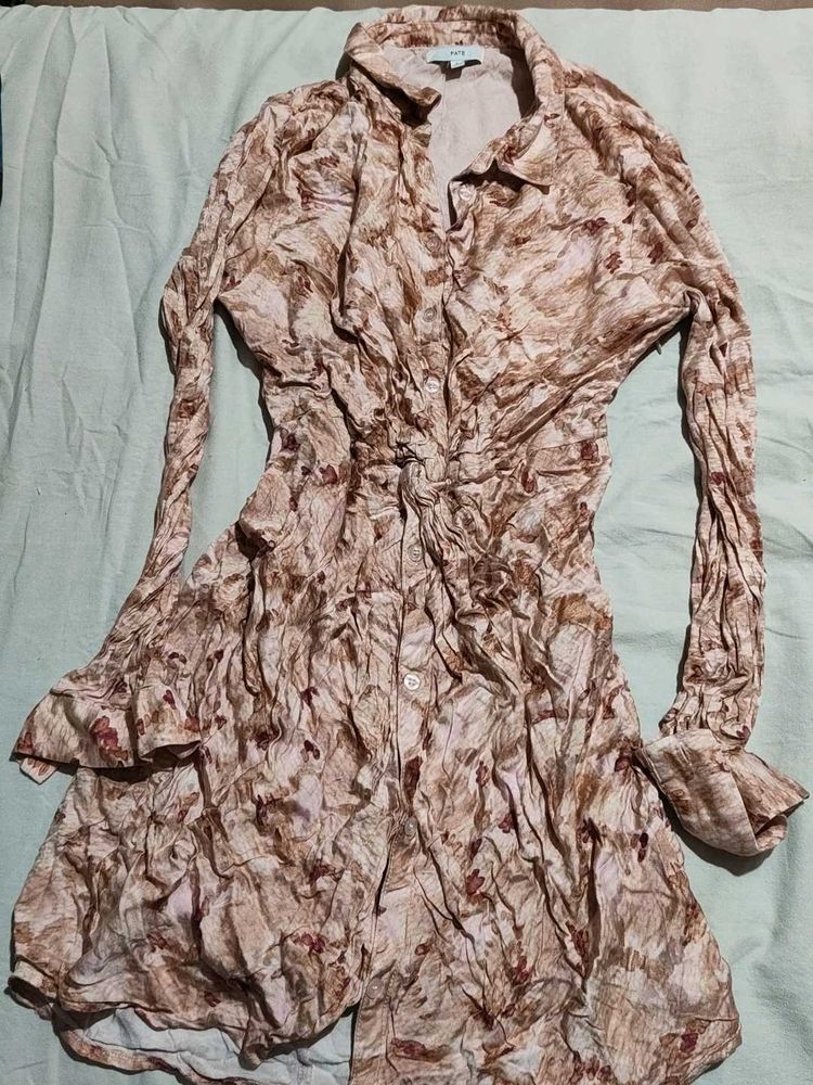 Abstract Print Collared Button-Up Dress