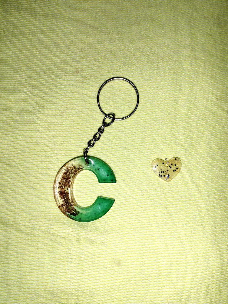 Custom Letter 'C' Keychain with Heart Charm