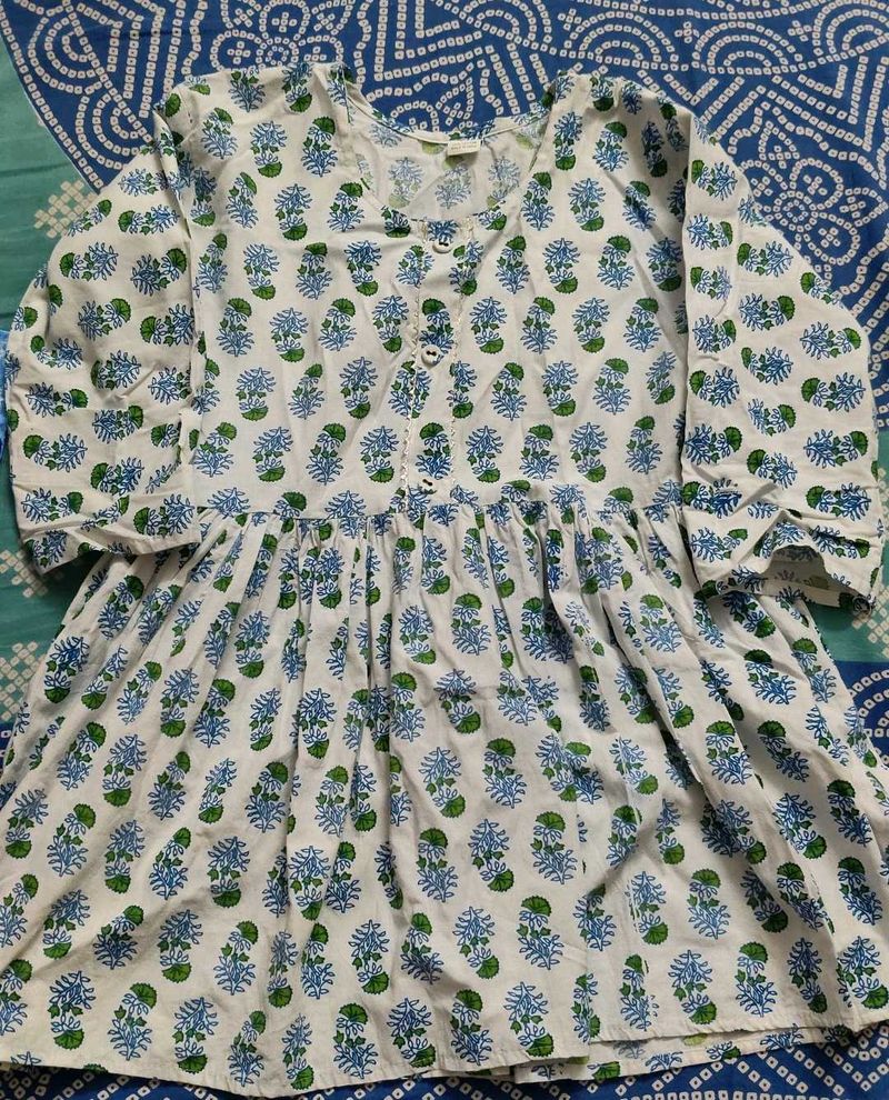 White Floral Print Kurta