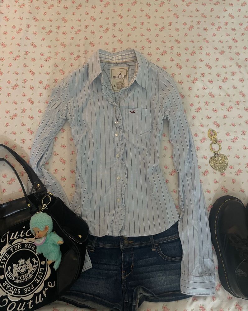 Hollister Light Blue Striped Button-Up Shirt