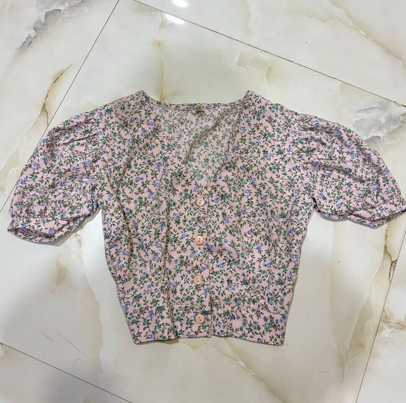 Cute Floral Print V-Neck Top