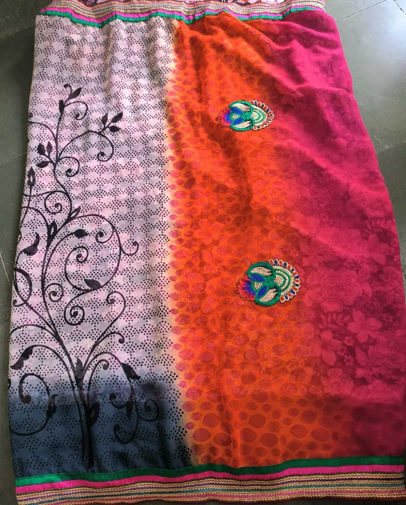 Multi Floral Print Saree 💝