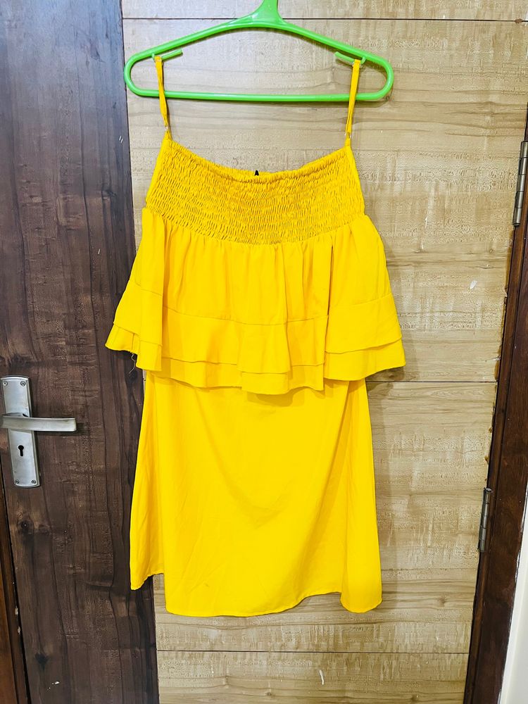 Yellow Stylish Dress With Frills