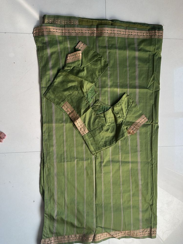 Green Striped Saree with Blouse