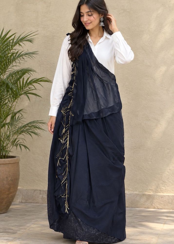 Elegant Navy Blue Capr with Golden Embellishments