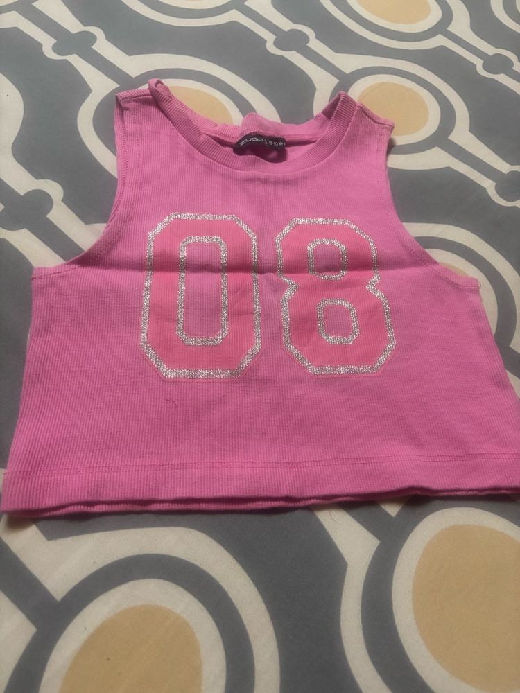Pink Crop Top with '08' Graphic