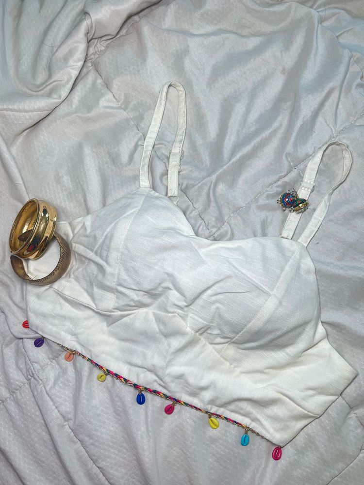 White Crop Top with Colourful Shells