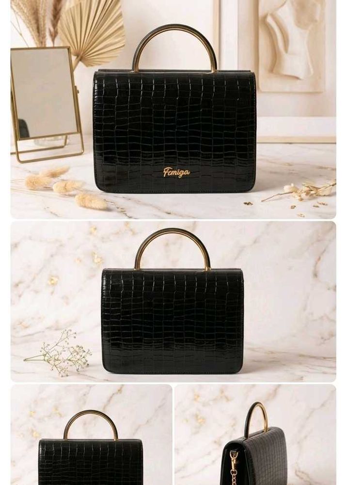 Chic Black Croc Embossed Handbag