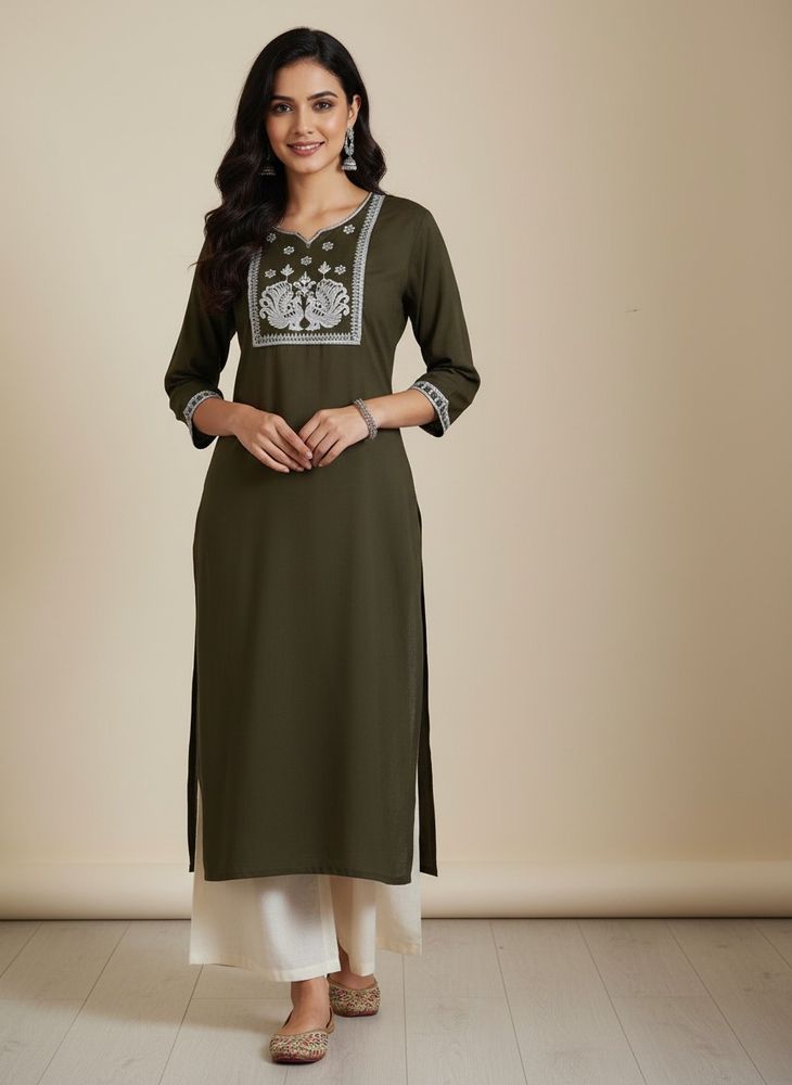 Elegant Dark Green Embroidered Kurta Dress