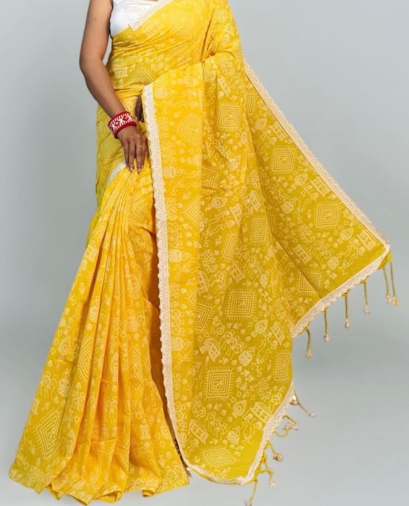 Vibrant Yellow Ethnic Saree without blouse