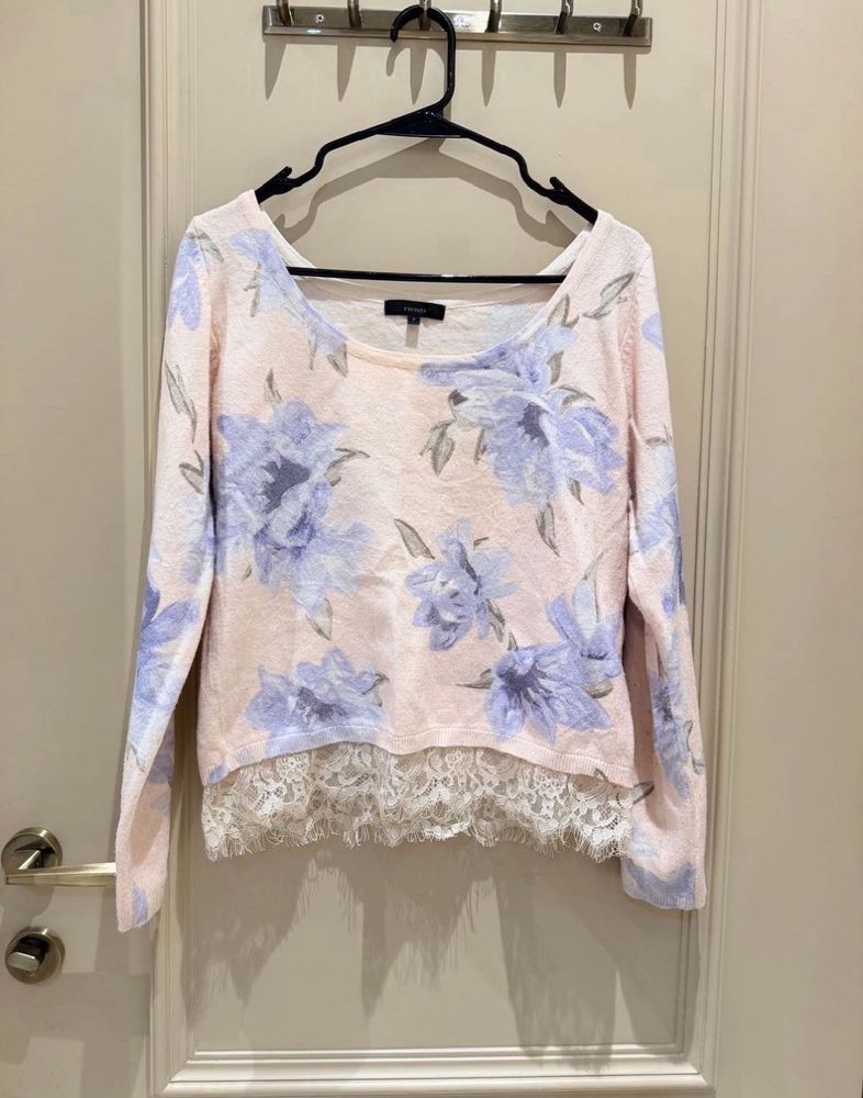 Floral Lace Trim Long Sleeve Top