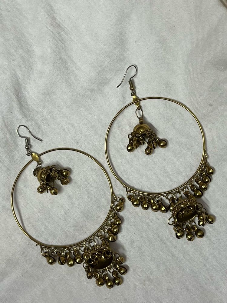 Golden Hoop Earrings with Jhumkas