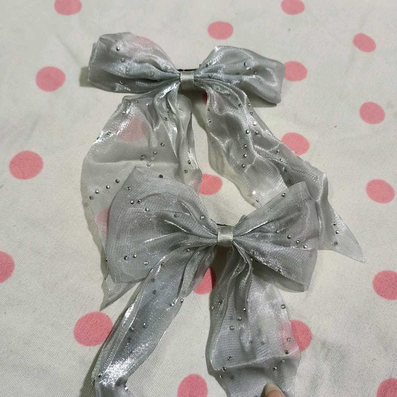 Silver Hair Bows (Set of 2)