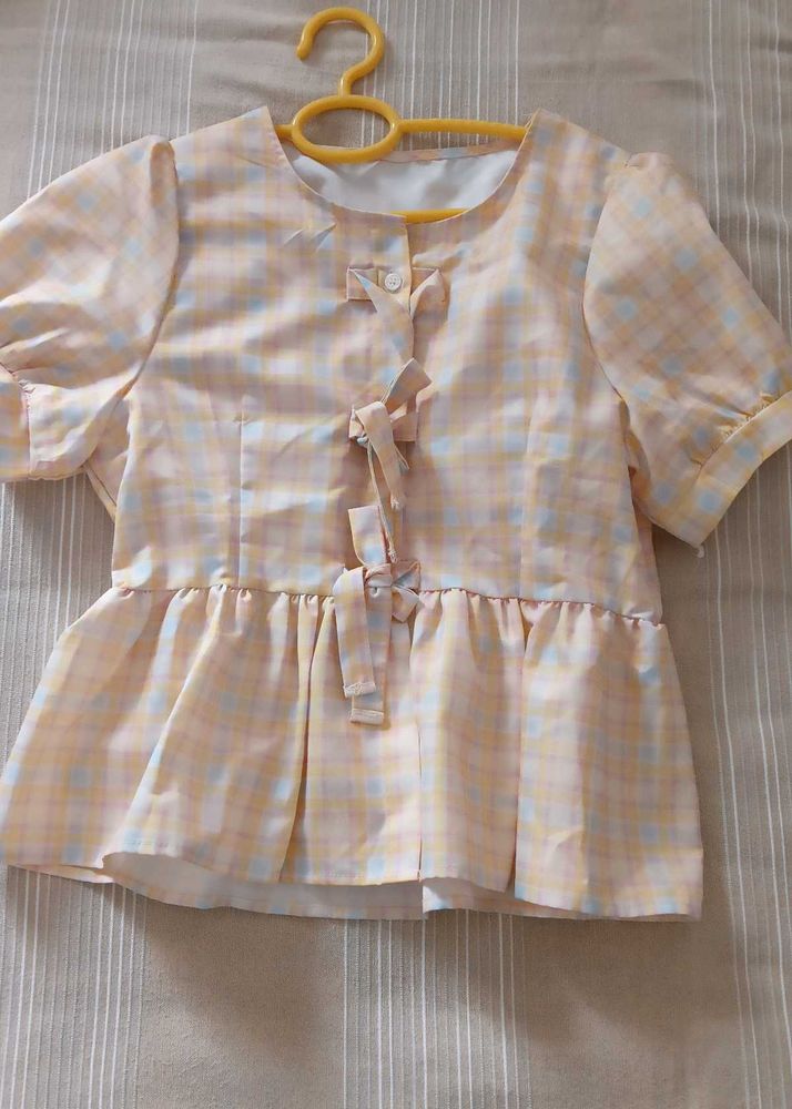 Cute Pastel Plaid Peplum Blouse