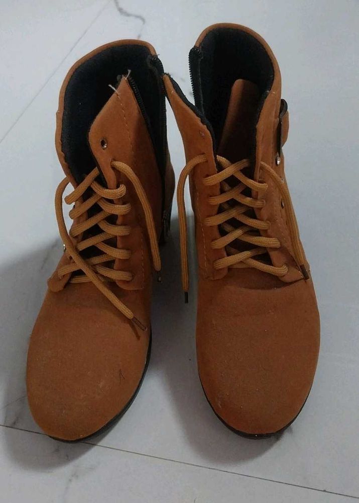 Tan Lace-Up Ankle Boots