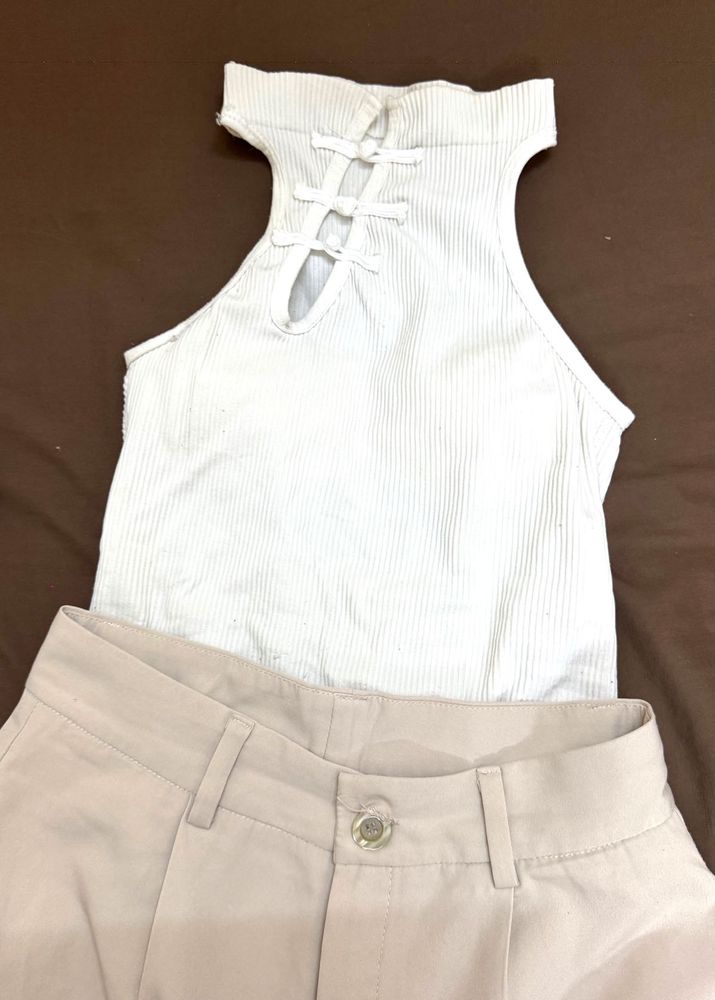 Chinese White Ribbed Cut-out Tank Top