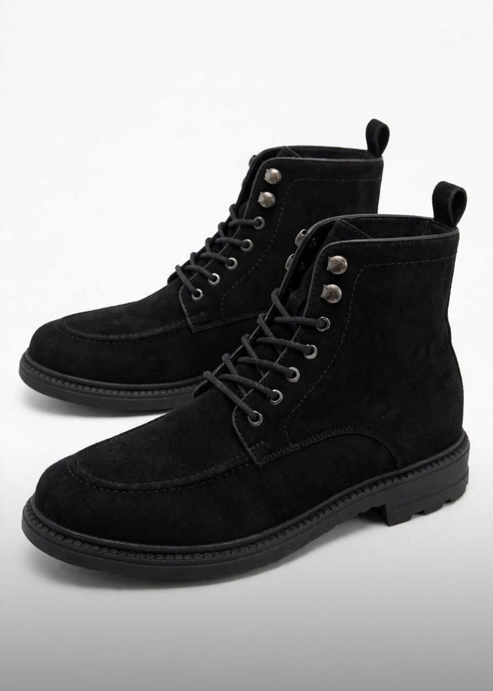 Black Suede Lace-Up Boots